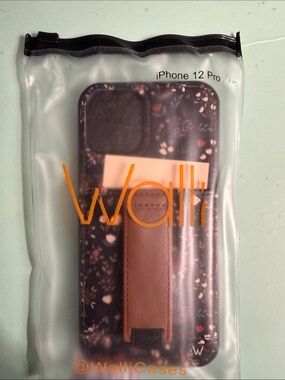 Wallis Black Floral iPhone 12 Pro Case with Brown Strap